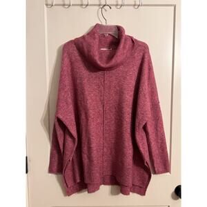 ANTHROPOLOGIE Cowl Neck Tunic Sweater Sz L Dark Pink Raspberry Cozy LagenLook